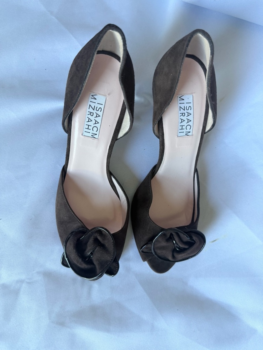 Isaac Mizrahi Brown Suede D'Orsay Heels with Rosette